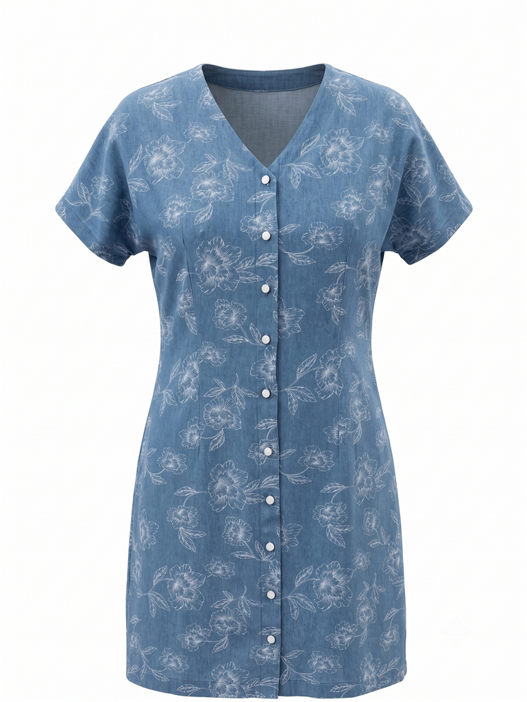 Robe bleue à fleurs blanches (XS)